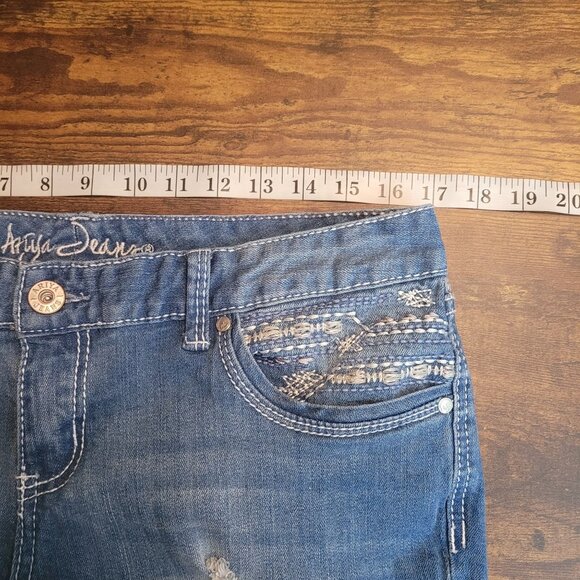 Ariya Jeans 14 Flare Thick Stitch Button Flap Prado Raw Hem Low Rise Western - Picture 7 of 12